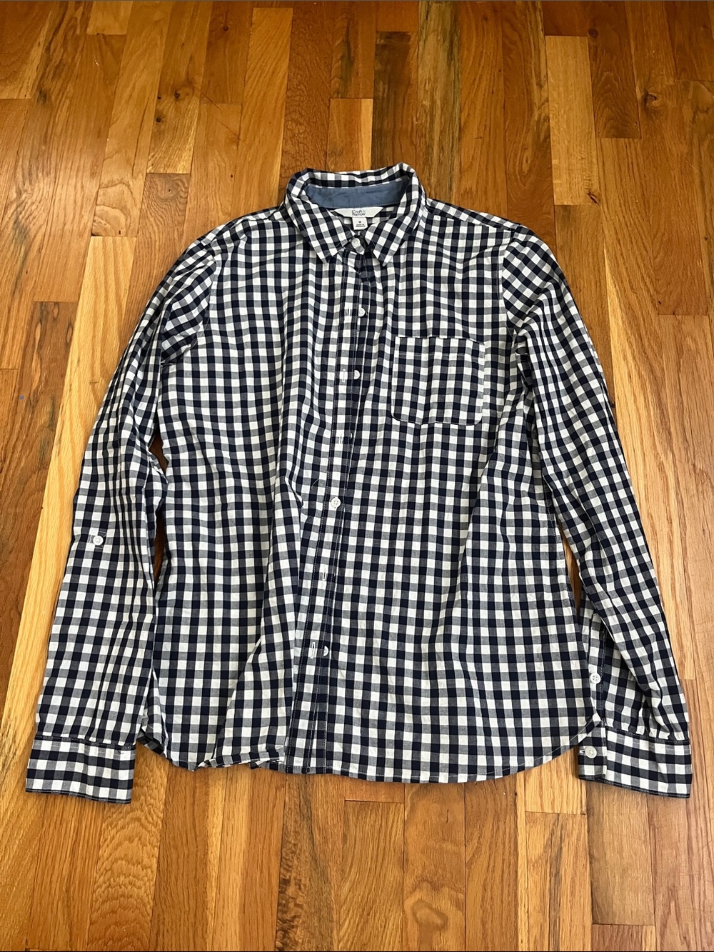 croft & barrow Navy and White Gingham Button-Down Shirt